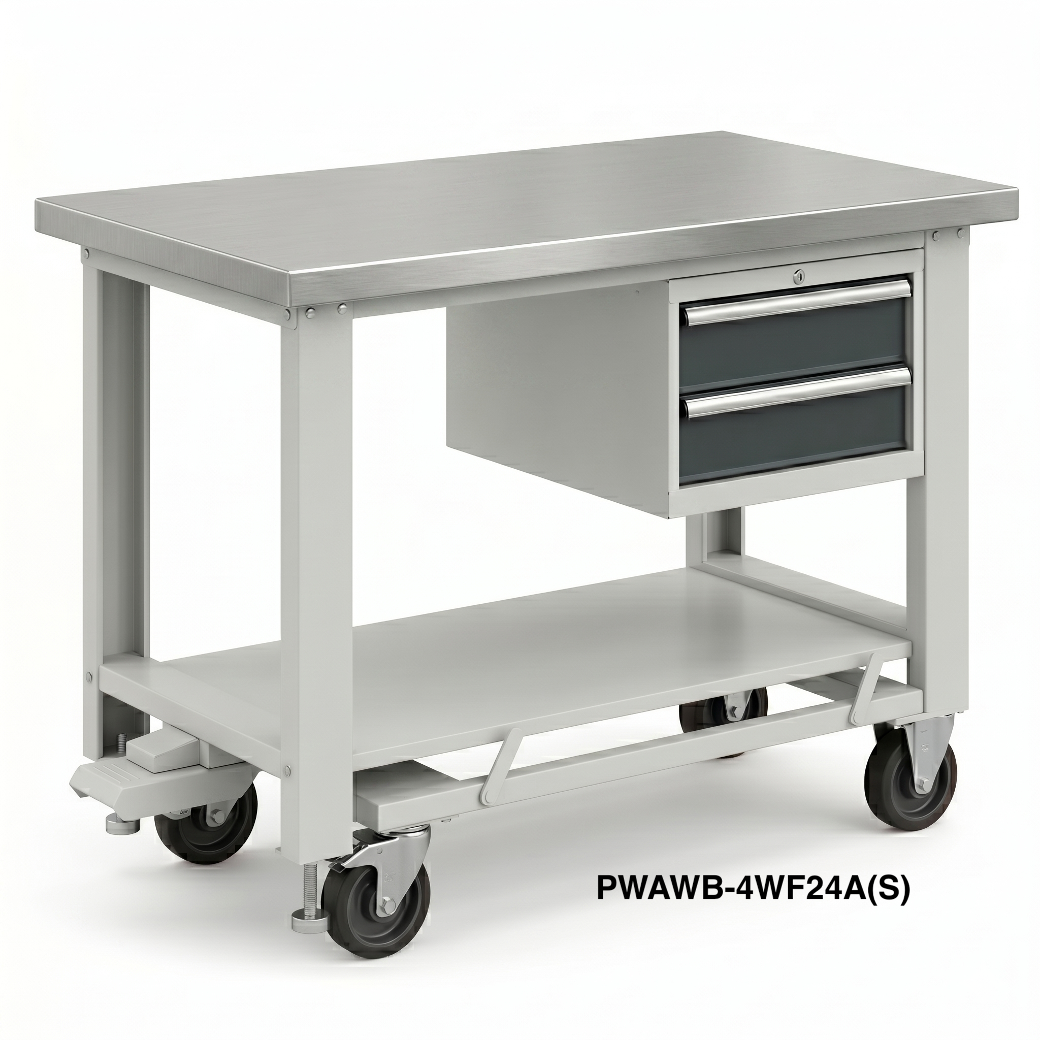 Pedal-Lift Workbench with Retractable Foot-Pedal Casters