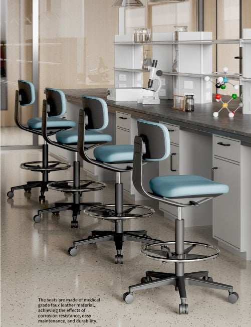 Blue Medical-Grade Leather Lab Chairs - Model KP